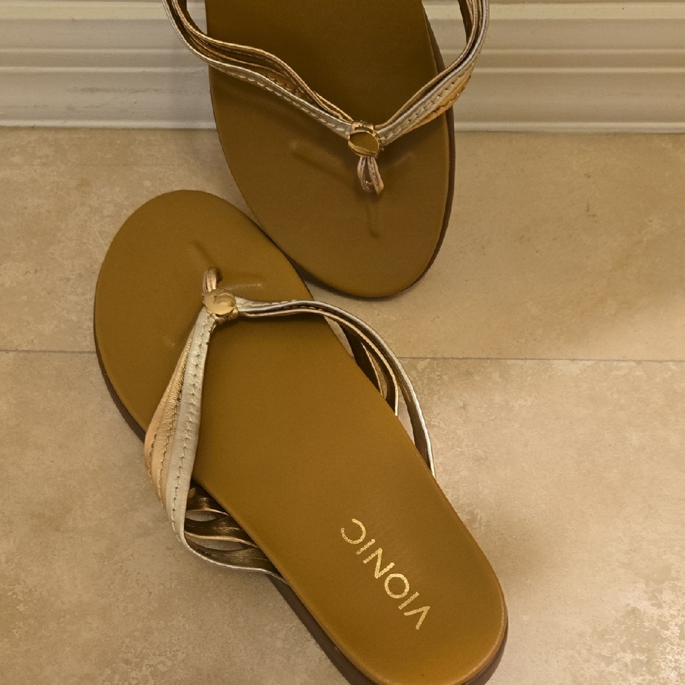 Vionic Palm Catalina Silver Gold Sandals Sz 8